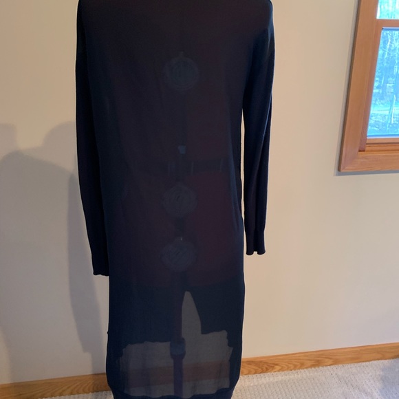 Black Cardigan - duster length with zip front closure and sheer back. - Picture 3 of 6